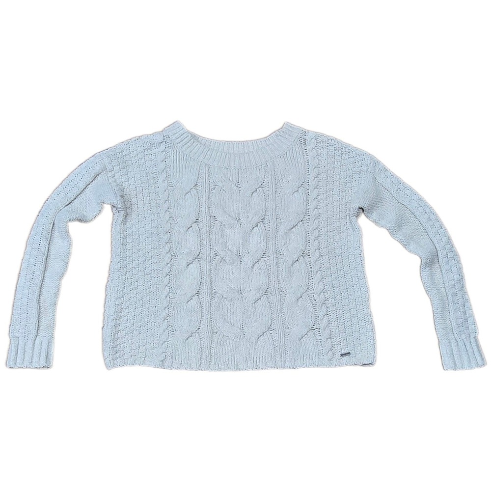 Hollister Womens Small‎ Cable Knit Sweater Light Blue Chunky Crewneck Pullover
